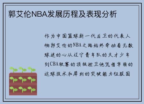 郭艾伦NBA发展历程及表现分析